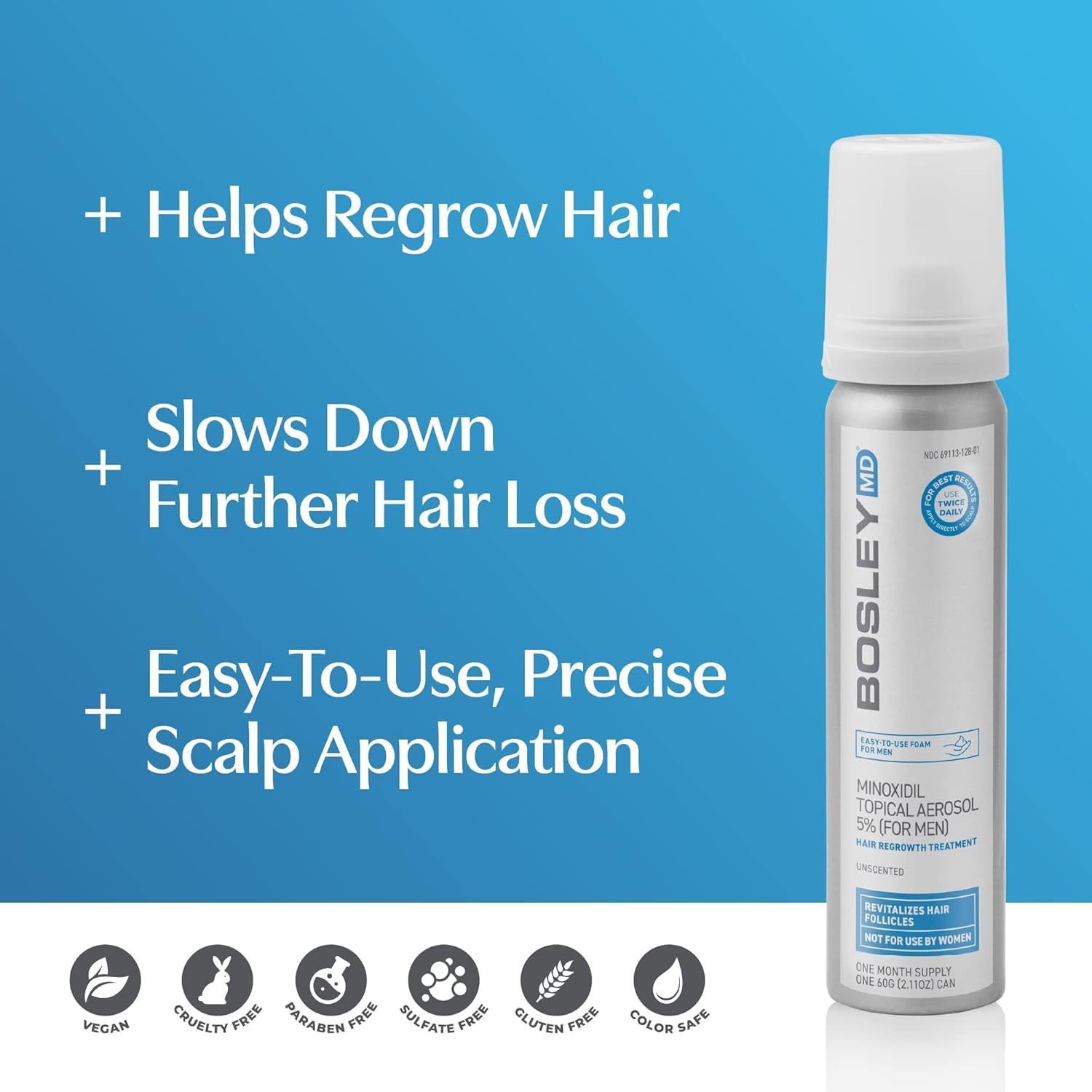 BosleyMD Men's Extra Strength Minoxidil 5% Topical (Foam) 1 Month Supply