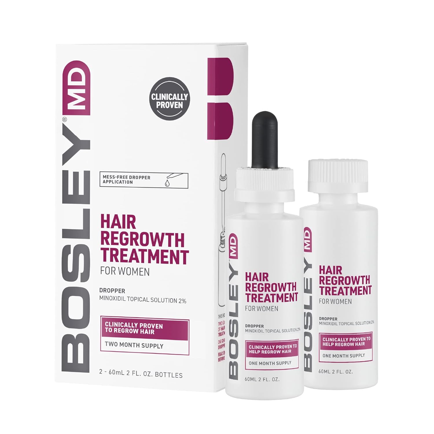 BosleyMD Women's Regular Strength Minoxidil 2% Topical (Dropper) 2 Month Supply