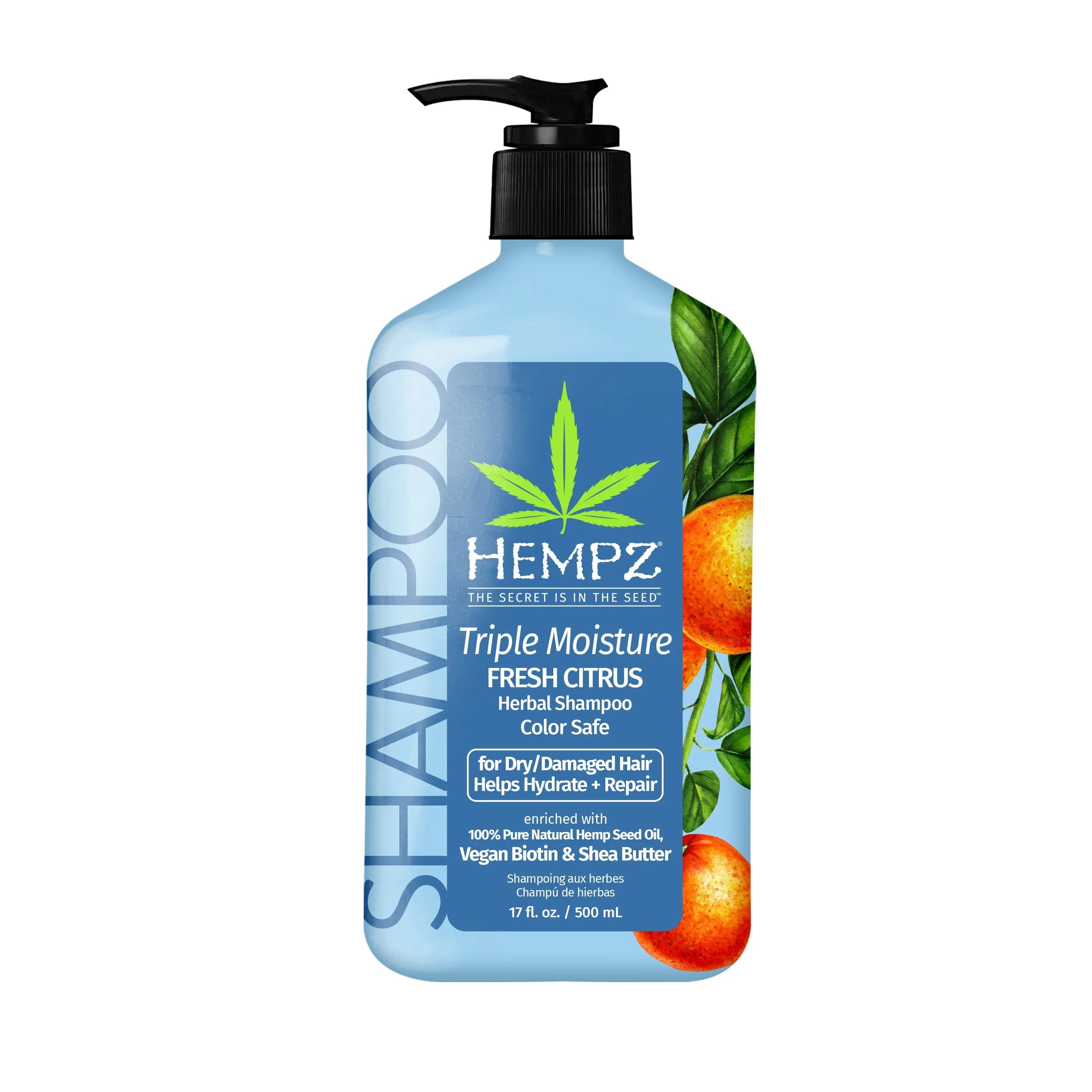 Triple Moisture Fresh Citrus Herbal Shampoo with Vegan Biotin & Shea Butter for Dry/Damaged Hair