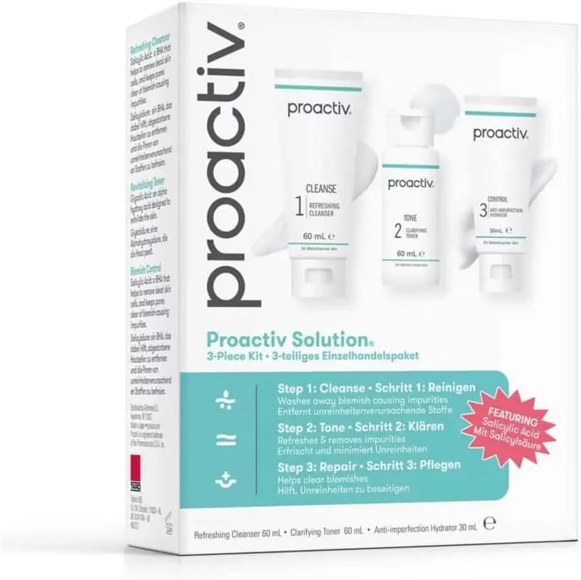 Proactiv Solution 30 Day Facial Cleansing 3-Step Routine, 1 x Cleanser 60ml, 1 x Facial Toner 60 ml, 1 x Hydrator 30 ml (Pack of 1)