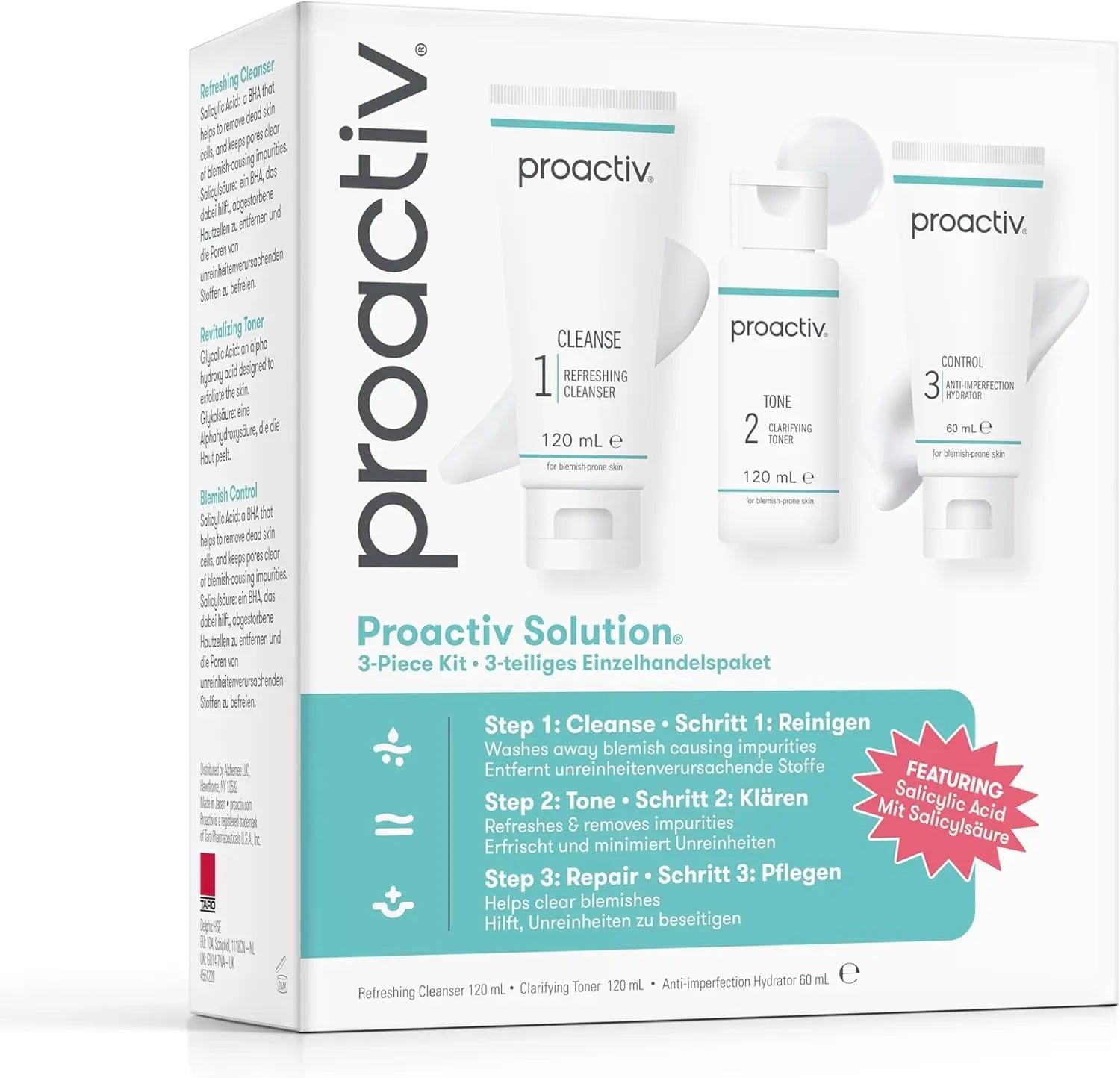 Proactiv Solution 60 Day Facial Cleansing 3-Step Routine, 1 x Cleanser 120 ml, 1 x Facial Toner 120 ml, 1 x Hydrator 60 ml (Pack of 1)