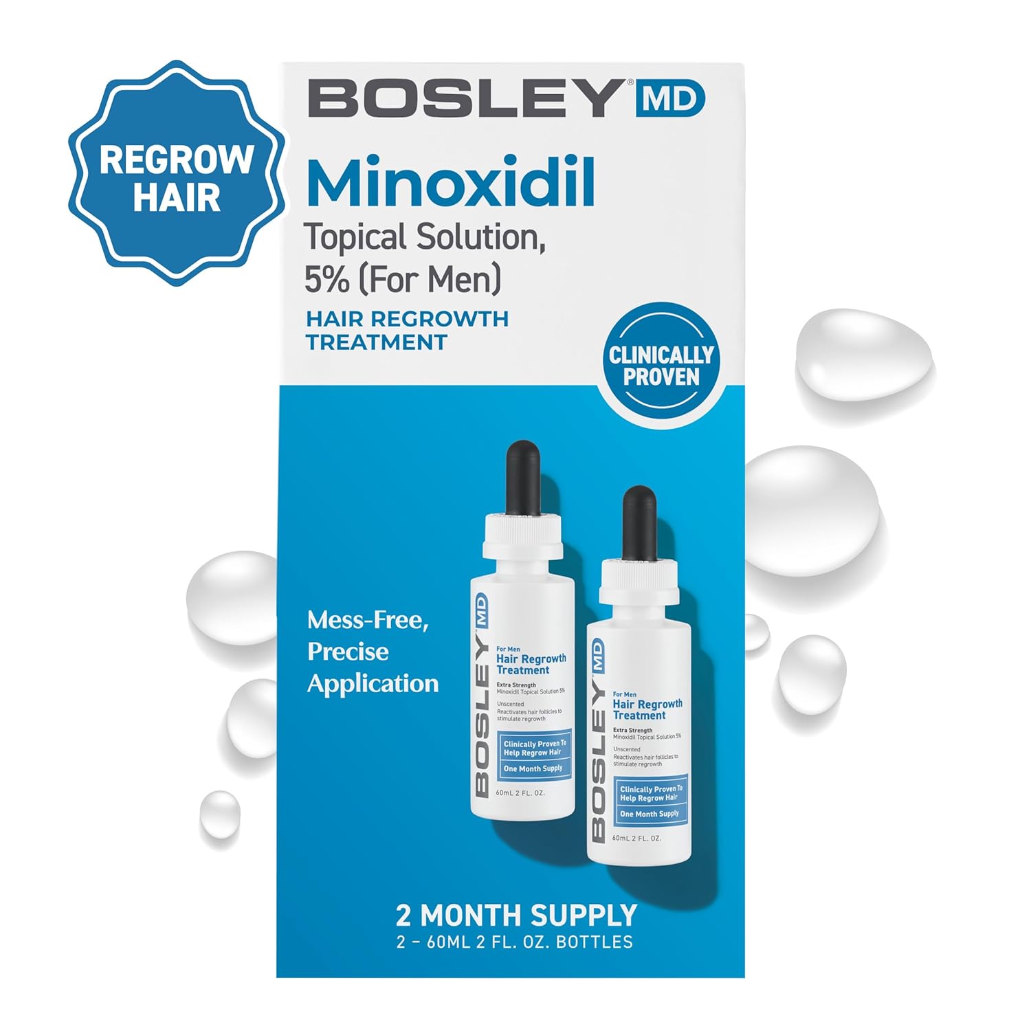BosleyMD Men's Extra Strength Minoxidil 5% Topical (Dropper) 2 Month Supply