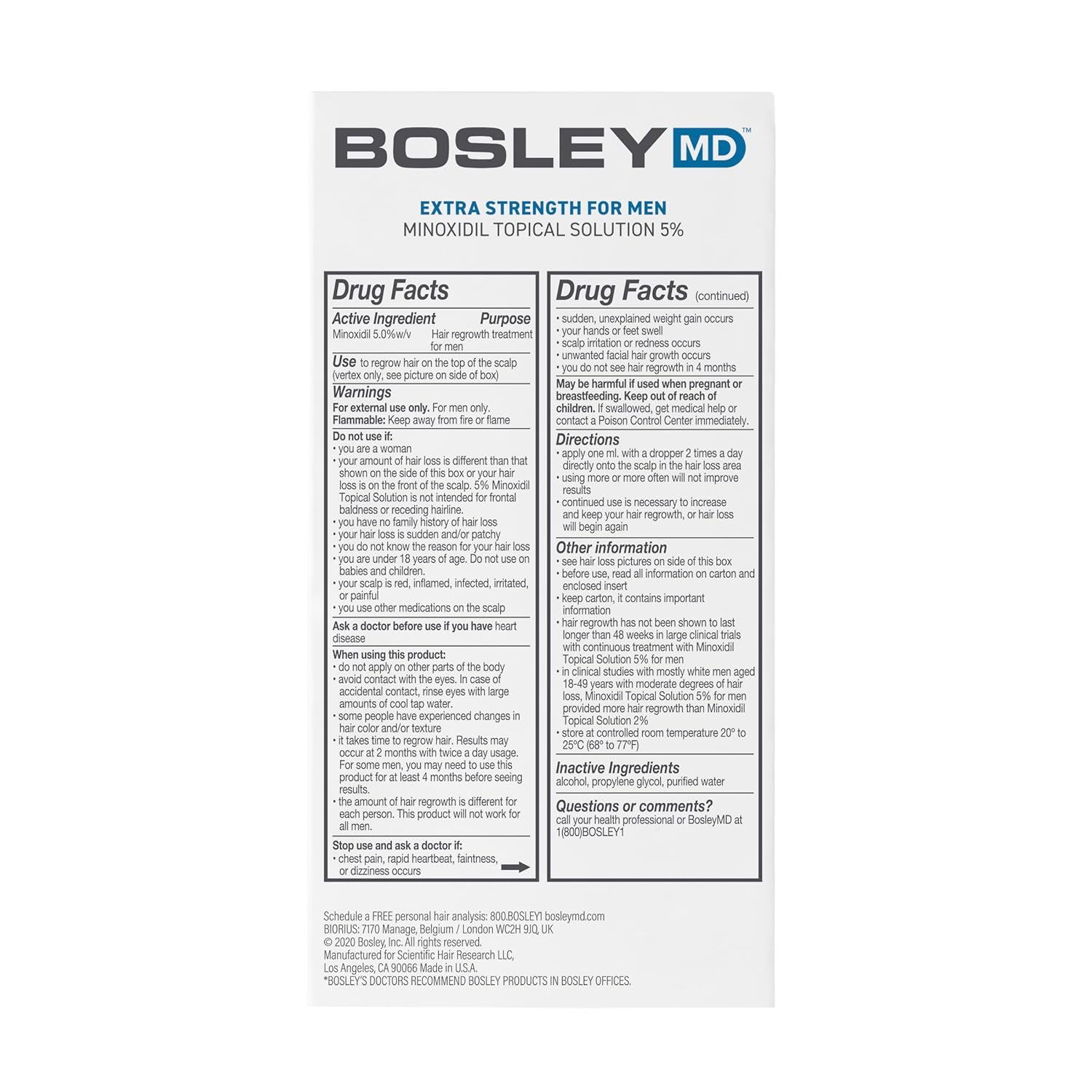 BosleyMD Men's Extra Strength Minoxidil 5% Topical (Dropper) 2 Month Supply