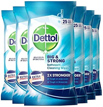 Dettol Big and Strong Bathroom Cleaning Wipes (6 Pack)- 25 Extra Large Wipes